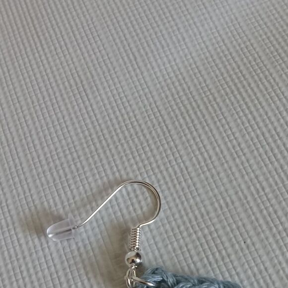 Handmade Light Blue Embroidery Floss Crochet Lightweight Dangle Style Earrings - Picture 10 of 10